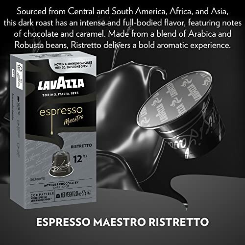 Lavazza Espresso Maestro Ristretto coffee packaging with description.